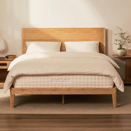 FLEXISPOT Hako G4 Bamboo Bed Frame with Japanese Joinery Queen Size Bed Frame with Storage Headboard Charging Station SGS Certified Japanese Bed Frame 1300lb Capacity Oak