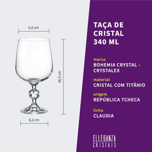 Jogo com 2 Taças de Cristal Para Água 340 ml Claudia Bohemia