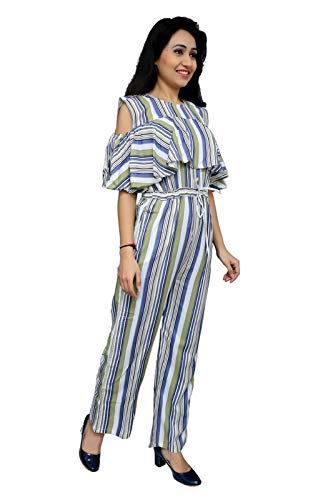 ORIEX Girls Cold Sholder Striped Jumpsuit Green-White-Blue 15-16 Years 2