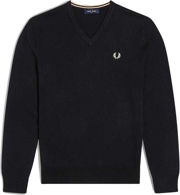 Fred Perry Classic V Neck Jumper (FR/ES, Letras, XXL, Regular, Regular, Negro)