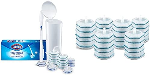 Clorox ToiletWand Disposable Toilet Cleaning System (ToiletWand, Storage Caddy and 16 Refill Heads) and ToiletWand Disinfecting Refills, Rainforest Rush (30 Count) Bundle image 2