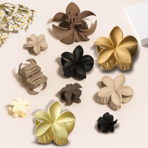 Image of Cerrito 6 Pcs Flower Hair Claw Clips for Women Girls - Large Strong Hold Clamps for Thick Thin Hair, Matte Nonslip, Neutral Floral Claw, Styling Small Hair Accessories, Ponytail Holder, Multicolor