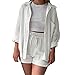 Womens Two Piece Sets Loose Long Sleeve Button Down Blouse with Bust Pocket High Waist Drawstring Shorts Travel Outfits