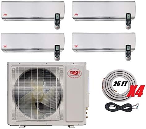 YMGI Quad Zone - Wall Mount Ductless Mini Split Air Conditioner with Heat Pump for Home, Office, Apartment with 25 Ft Lineset Installation Kits (9K+9K+9K+9K)