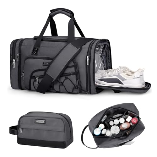 WITZMAN Duffle Bag for Men Nylon Large Gym Weekender Bag with Shoe Compartment Expandable Overnight Bag and Toiletry Bag Lightweight Bathroom Bag Water-resistant Shaving Bag
