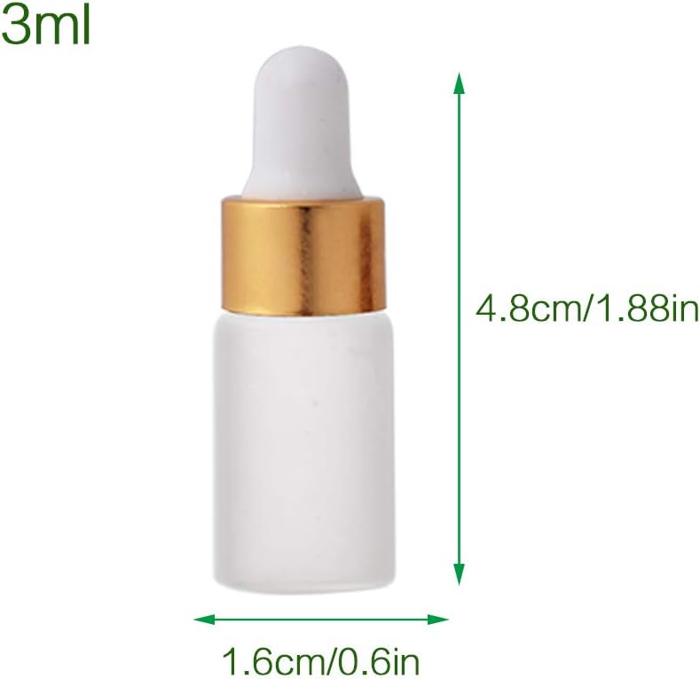 Enslz 15pcs 3ml Mini Empty Frosted Essential Oil Glass Dropper bottle Reusable Bottles Vial Nasal Oil dropper refillable bottle with Metal Screw Mouth lid&rubber Bulb (3ml - Image 3