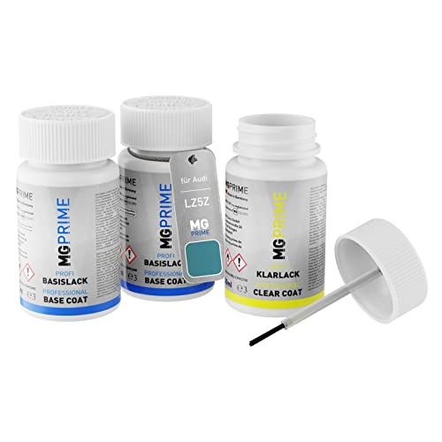 MG PRIME Autolack Lackstift Set für Audi LZ5Z / Z5Z Atoll Blau Metallic/Atoll Blue Meallic Grundlack Basislack Klarlack je 50ml