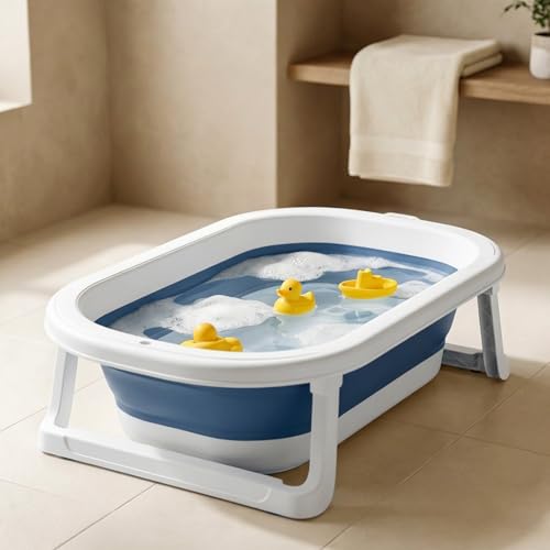 Image of Baybee Baby Bath Tub for 0 to 5 Years | Bath Tub for Kids with Anti-Slip Base & Quick Drain | Baby Bathtub for Kids with Heat Retention Design & Effortless | Foldable Bather for Newborn Babies (Blue)