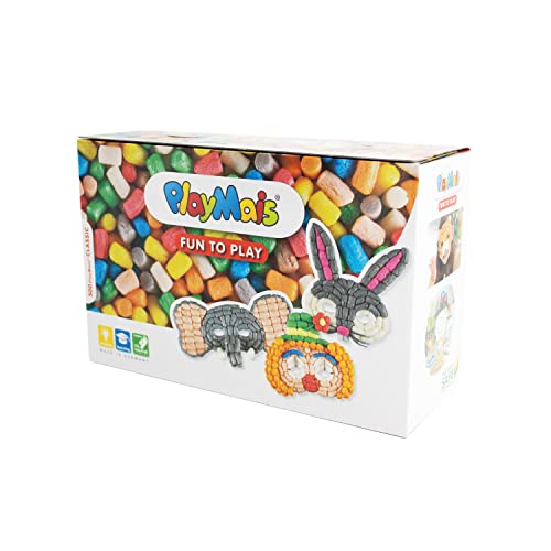 PlayMais Fun to Play Masks Kit Fai da Te per Bambini a Partire dai 3 Anni | Giocattoli per Le abilità motorie con 500 Pezzi e 6 Maschere in Cartone da progettare | Giocattoli Naturali | Stimola la