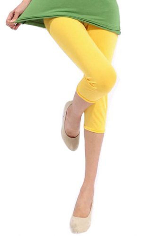 elegance1234 Elegance Ladies Quality Cotton Soft Stretch Plain 3/4 Under Knee Crop Leggings- (XXXL UK20 (46), Yellow)