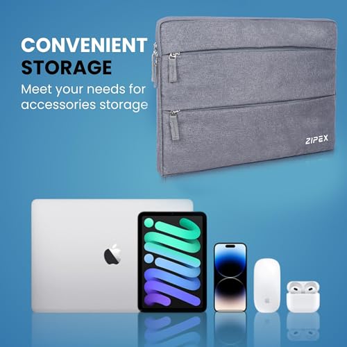 Image of 360 Protective 14 Inch Laptop Sleeve Case for All 13-14 Inch Laptops with 2 Front Pockets & Carry Handle | Compatible with HP, DELL, Asus, MacBook Devices | Water-Resistant | Grey
