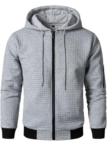 HOOD CREW Men’s Jacquard Plaid Long Sleeve Lightweight Zipper Hoodie Sweatshirt Jackets2