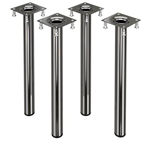 Bronea - 4er Set Tischbeine Metall Rund Ø 30 mm - Möbelfüsse Inkl. Montageschrauben - In 6 Größen - Tischgestell einfache Montage für DIY Möbel, Farbe:Verchromt, Länge:80 cm