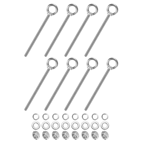 M METERXITY 8-Sets Stainless Eyebolt M10x198mm Shoulder Lifting Eye Bolt with Nuts Washers Male Screw Thread Ring Shoulder Eye Bolts Length 7.8 Inch for Suspending/Fastening