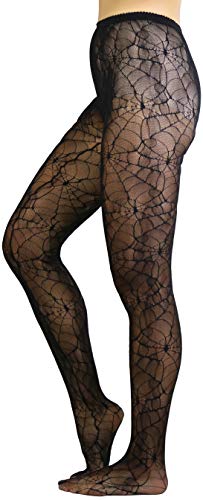 Image of ToBeInStyle Women's Spiderweb & Crawling Spider Print Hosiery Tights & Thigh High Stockings