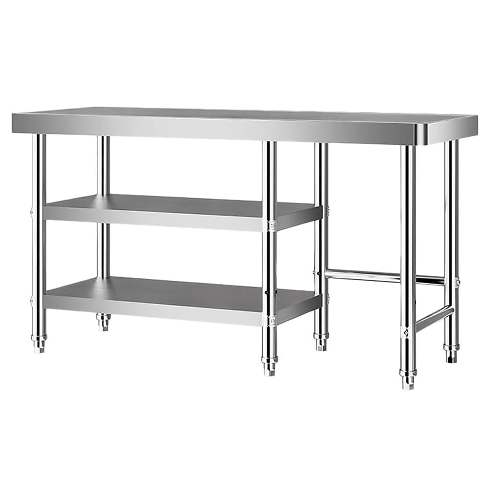 Mesa Acero Inoxidable Mesa De Trabajo Acero Inoxidable Banco De Trabajo De 3 Estantes Mesa De Trabajo De Cocina De Acero Inoxidable 130x60x80cm