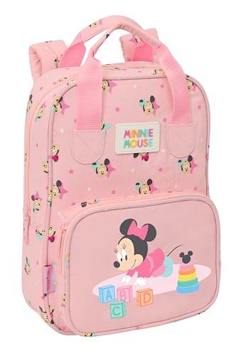 MINNIE MOUSE BABY - Mochila Infantil, Adaptable con Asas, Tejido Reciclable, Ideal para Niños de Diferentes Edades, Cómoda y Versátil, Calidad y Resistencia, 20x8x28 cm