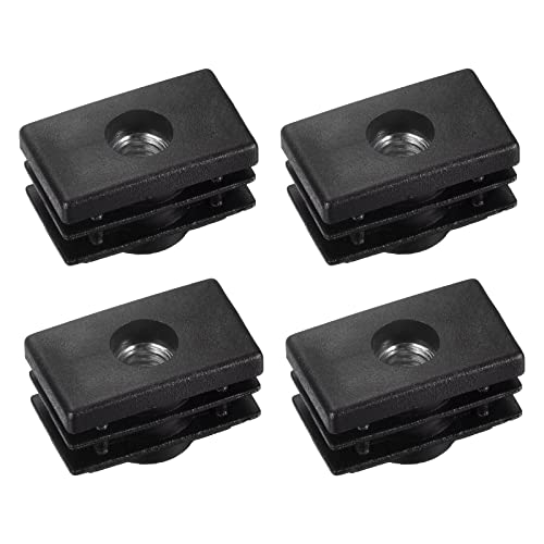 sourcing map 4Pcs Inserts for Rectangle Tubes with M6 Thread, for 0.98x0.59 OD Rectangle Tube, Rectangle Black Plastic Plug Caster Insert Chair End Caps Furniture Leg Plug