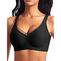 Ganado Sujetador sin Aros Encaje Sujetadores Mujer sin Costuras Push Up Relleno Bralette Comodos, Negro, XXL