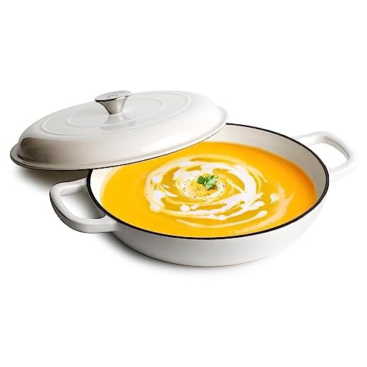 Cocotte Hierro Fundido con Tapa, Redonda, 30cm, 3.5L, 5.9kg - Esmaltada Marmite Hierro Fundido Poco Profunda para Todas las Placas de Cocina (Blanco Beige Degradado)