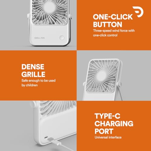 Image of Dravina Portable Desk Fan Battery Operated - 3000mAh, Foldable, 3 Speed Modes Strong Airflow, Small Personal Fan with 180 Adjustable Tilt Angle, Quiet Cooling Fan for Home, Office, Dorm