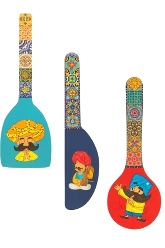 Image of Rajasthani Culture Spoon-Shaped MDF Wooden Wall Hanging | Decorative Home Decor Plates | Traditional Ethnic Artwork for Living Room, Bedroom & Hall | Lightweight & Ready to Hang, 1 order is 3 pieces