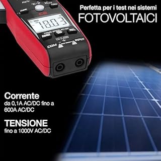 UNIKS - Pinza Amperometrica TRMS Digitale C8 - Tester Digitale Professionale 600A - Misuratore Corrente AC-DC Display LCD e Luce LED - Amperometro Ideale per Fotovoltaico