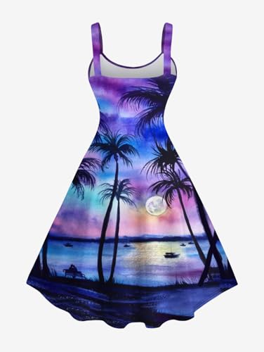 Image of ROSE GAL Matchable Couple Hawaiian Tie Dye Coconut Tree Print Shirt or Plus Size Knee Length Fit and Flare Tank Dress