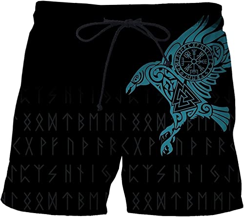 Viking Crow Shorts Quick Dry Running Shorts Norse Myth Style Beach Shorts Summer Hiking Shorts 3D Print Swim Shorts