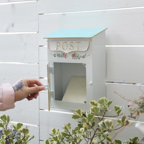 Image of Mailbox Wall Mount Mailboxes for Outside Vintage Mail Boxes for House Outside Metal Drop Box Antique Style Nostalgic Charm Home Decorative, Butterfly Pattern, White