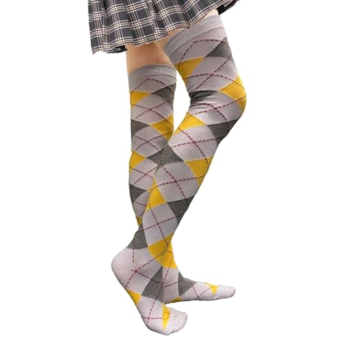 Image of COUVER Women's Thigh High /Over Knee Fashion Argyle Socks, Medium, 1 Pair