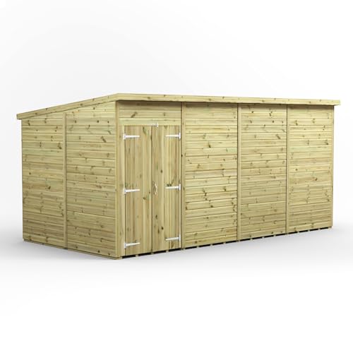 Powersheds High Grade Premium Pressure Treated Windowless Pent Double Door Shed Garden Wooden Shed with Heavy Duty Frame, Galvanised Ironmongery, Throughout made from Extra Thick Timber (16x8)