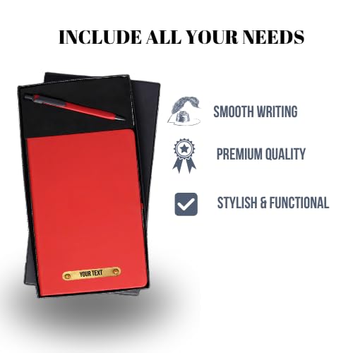 Image of 2 in 1 Personalized Office Gift Set of Pen and Notebook Diary with Your Name Engraved, A gift for all Corporate and Personal Occasions (Red)