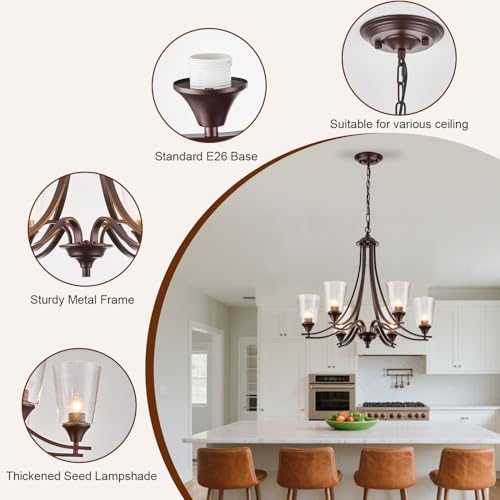 Image of Oil Rubbed Bronze Chandeliers Antique Pendant Lights 6-Light for Kitchen Island 47.2 inch Max Height Adjustable Vintage Brown Ceiling Chandeliers for Dinging Room Foyer Staircase