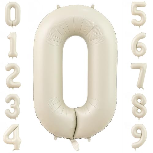 Image of Cream Number 0 Balloons,40 Inch 0 Balloons Giant Helium Foil Mylar Beige 0 Balloon Number for Birthday Party Anniversary Decorations