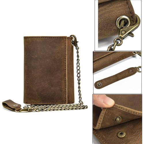 Genuine Leather Wallet for Men Retro Trifold Wallet with Chain RFID Blocking Anti-Theft Card Slots and Secure Handmade Leather Construction (Brown)4