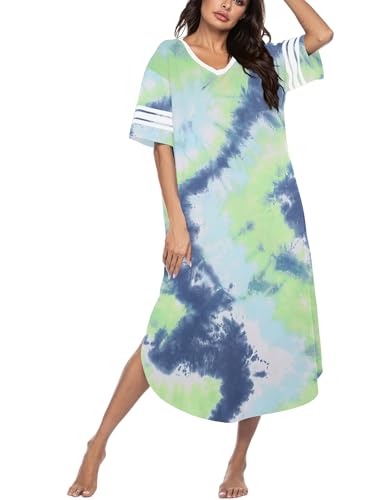 Image of Ekouaer Long Nightgown, Womens V Neck Loungewear Oversized Sleepwear Loose Sleep Dress S-4XL