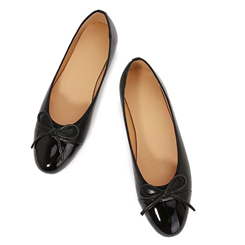 Image of Women's Cap Toe Ballet Flats Two Tone Bow Flats Round Toe Shoes for Women Slip on Casual, Work, Dress Flats Pumps for Women