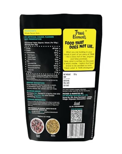 Image of True Elements Roasted Pecan Nuts 120g - Crunchy Nuts | Healthy Snack | Rich in Protein and Fibre | Premium Dry Fruits | Roasted Nuts