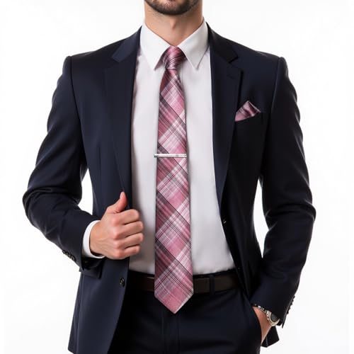 Image of DiBanGu Mens Silk Necktie Solid Color Tie and Pocket Square Cufflink Tie Clip Set Woven Plain Ties for Men Wedding Party