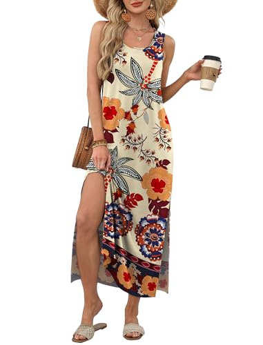 Image of WIHOLL Maxi Dress Summer Dresses 2026 Beach Vacation Clothes Sleeveless Sundresses with Pockets Boho S-3XL