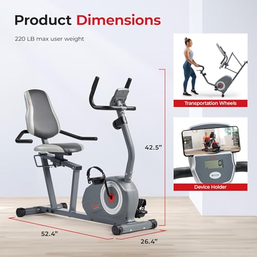 image for Sunny Health & Fitness Essentials Series Magnetic Smart Recumbent Bike