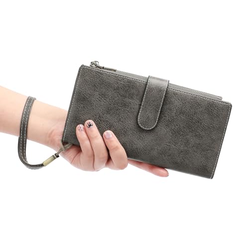 Image of GOIACII Large Wallet for Women Leather Wristlet Grey