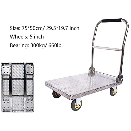 Carrello Robusto in Acciaio Inox con Maniglie Pieghevoli e Ruote piroettanti silenziose: Perfetto per spostare Oggetti Pesanti in Magazzini, Case e uffici.