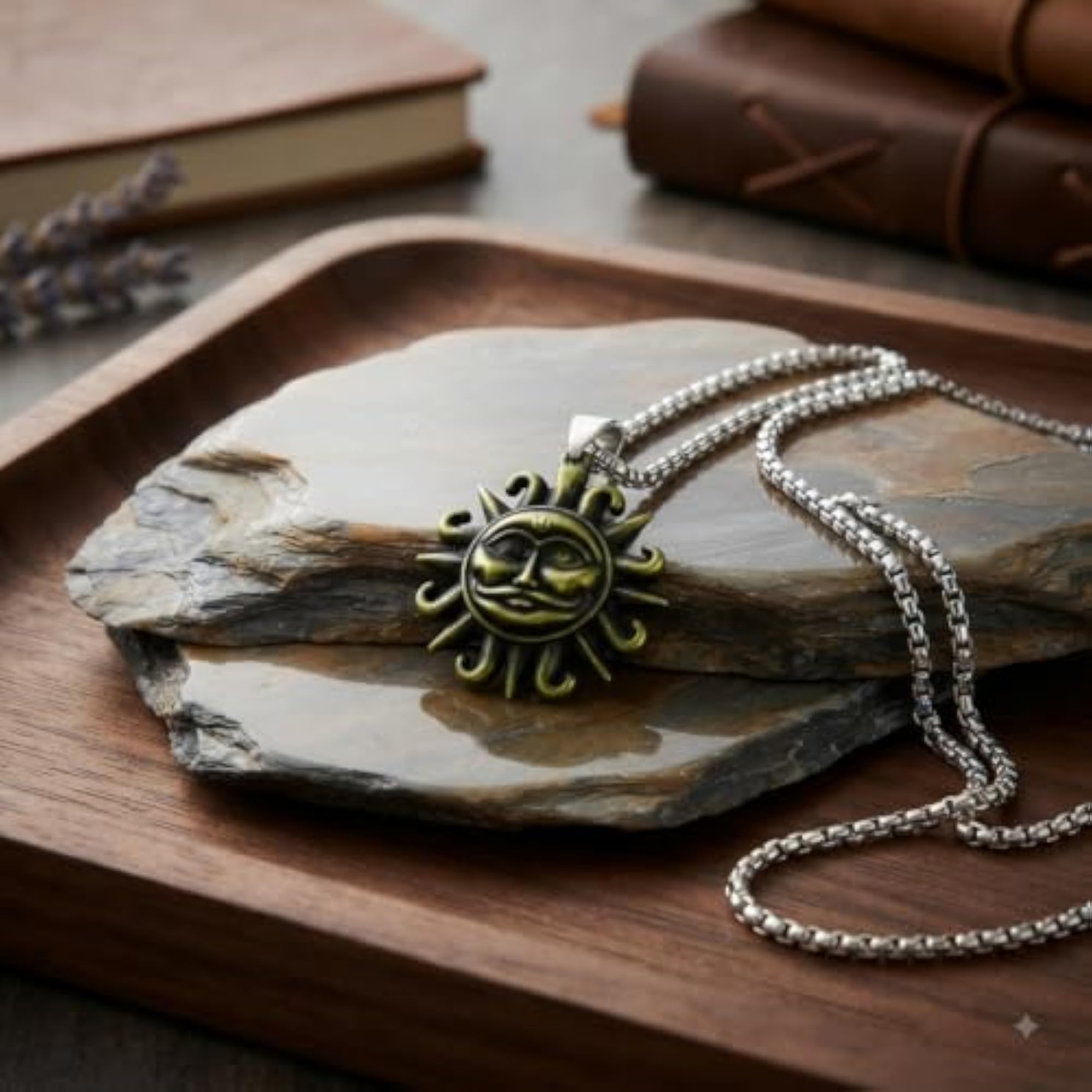 Lord Bhagwan Surya Dev Sun God Bronze Pendant with Box Chain