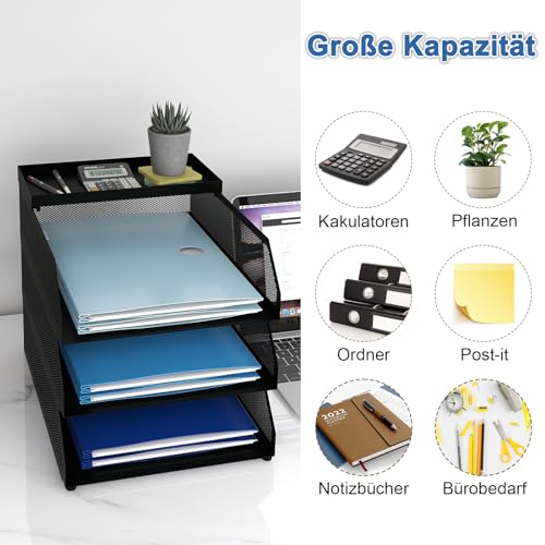 PUNCIA Dokumentenablage A4 Briefablage 3 Ablagefächer aus Metall Datei Organizer Papierablage Aktenaufbewahrung Ablagesystem Dokumentenhalter für Büro Arbeitszimmer Schule Office Möbel Schwarz