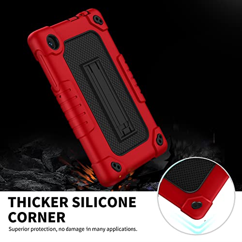 Doemoil For Tcl Tab 8 Wifi 9132X/For Tcl Tab 8 Le 9137W Tablet Case Soft Silicone Rubber Had Back Shell Kids Friendly Built In Stand Shoulder Strap For Tcl Tab 8 Wifi/Tcl Tab 8 Le (Red+Black) #TOP3