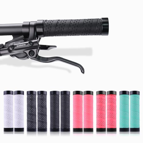 Bicycle Handlebar Grips, Dual-Layer Silicone EVA Construction, Double Lock-on System, Mountain Bike and Road Cycling (Black-Black, Double Lock-On System)
