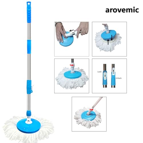 Image of Heavy Duty Stainless Steel Mop Stick with 360 Degree Swivel Head, Extendable Long Handle with 5 Years Warranty - Replacement Mop Pole for Floor Cleaning,Home & Office- Ergonomic Design (Blue)