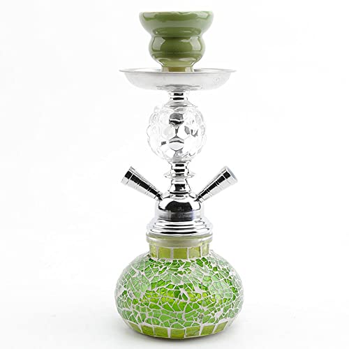 ミニシーシャセット シーシャ本体 モザイクガラス瓶 ホース2本 セラミックボウル 水たばこ Shisha 喫煙具 NHMTシーシャ(Green)
